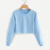 Womens pima cotton crewneck tee shirt raw hem crop sweatshirt with label printing ladies plain hoodies cheap bulk wholesale