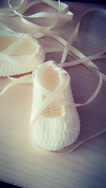 Baby Photography prop white ballet shoes hand colored ribbon shoe