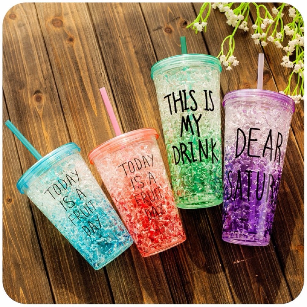 Double Wall Plastic Beverage Forsty Tumbler With Straw,22ozinsulated