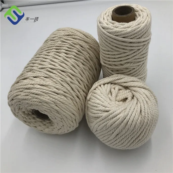 Natural Cotton Macrame Rope 4 Strand Twisted Soft Cotton Cord 3mm