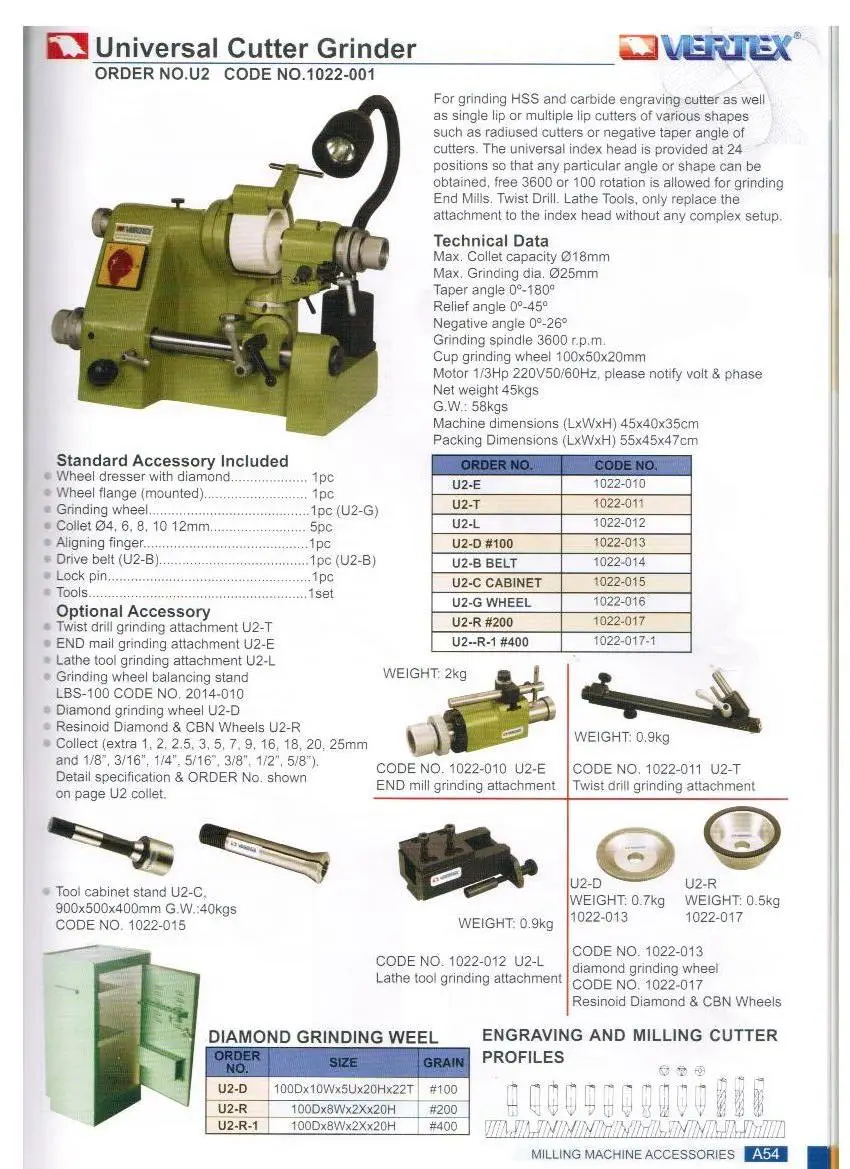 Milling Cutter Grinding Machine U2 Vertex Tools Vertex Cutter Grinder