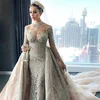Guangzhou factory luxury crystal long sleeve wedding dress muslim mermaid wedding dresses with detachable skirt
