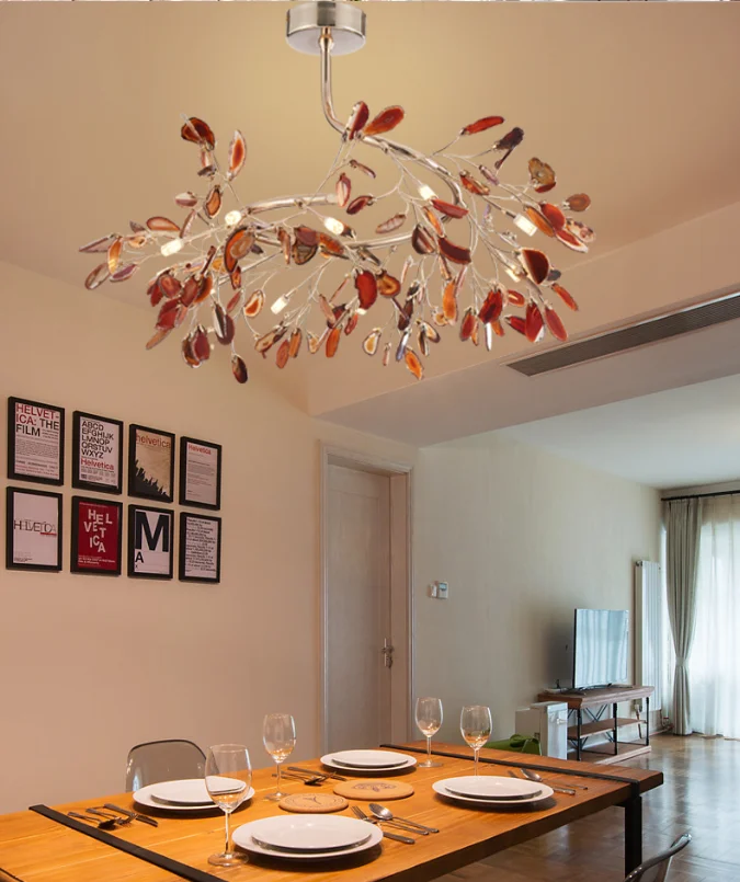 New Contemporary High Quality Dining Room Modern Creative Agate Crystal pink Chandelier