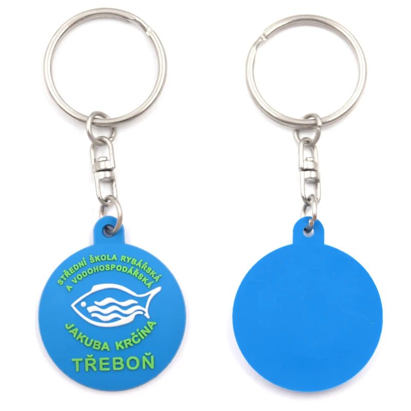 Round Shaped Customized Logo Blue Fish Soft Pvc Rubber Keychains - Buy ...