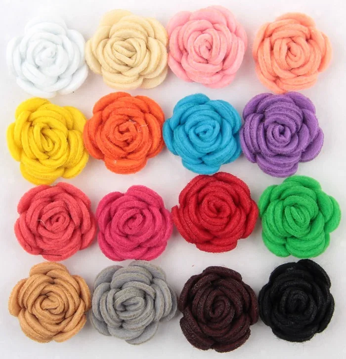 Free Shipping 2015 New 60pcs lot 16colors Fashion handmade felt rose flower Diy for hair accessories
