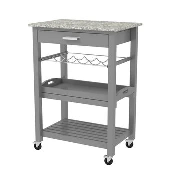 Grey Simple Design Wooden Kitchen Trolley With Marble Top Grey Simple Design Wooden Kitchen Trolley With Marble Top