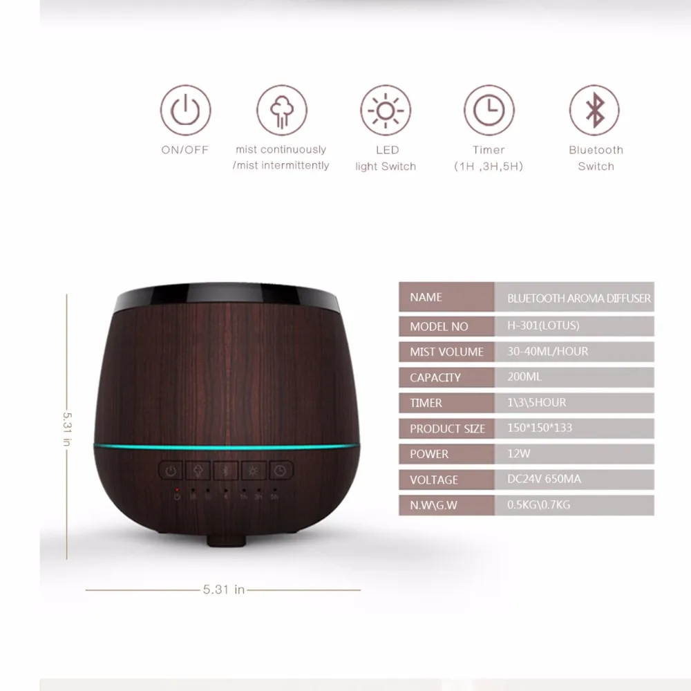 200ml Wireless Bluetooth Smart Ultrasonic Aroma Diffuser/essential Oil