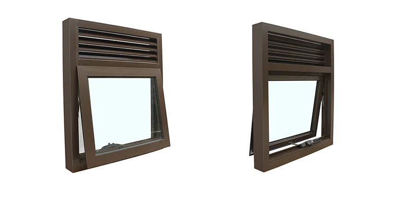 Aluminum awning window with fixed aluminum louver