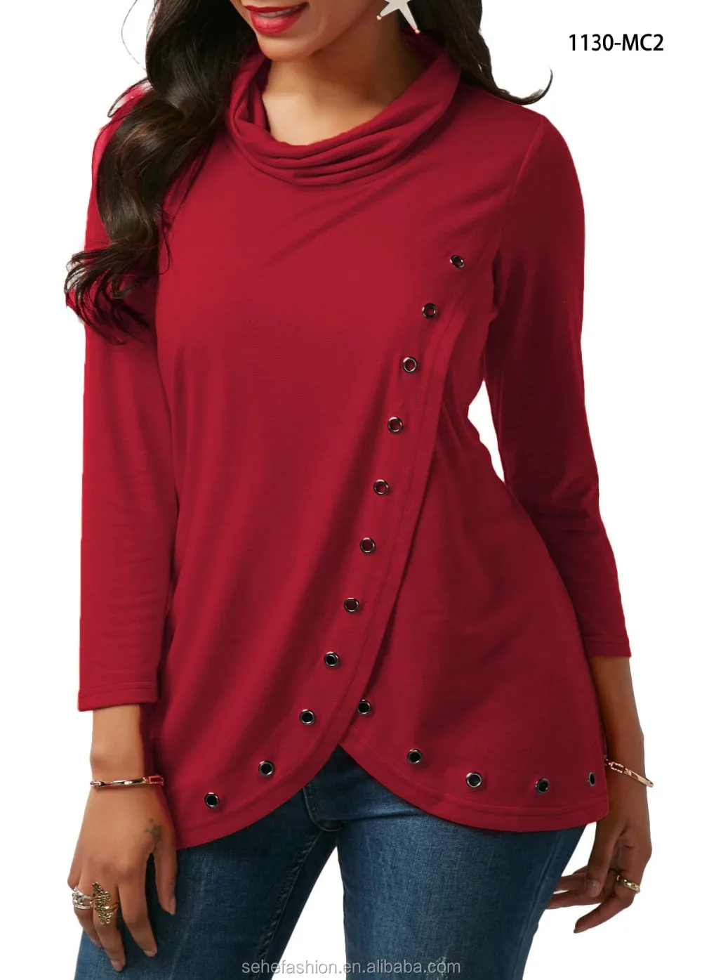 1130mc2 Factory Direct Wholesale 5 Colors Splicing Blouses Long Sleeve