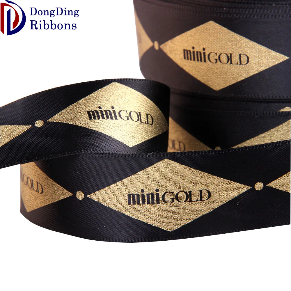 Custom Ribbon print logo 1-1/2" 4 inch black printed satin ribbon grosgrain ribbon