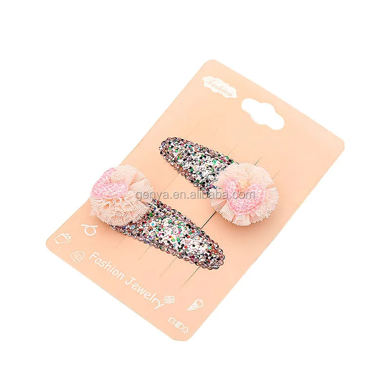 Genya Glitter Hair Clips Gauze Ball Hair Clips With Heart Girl Snap