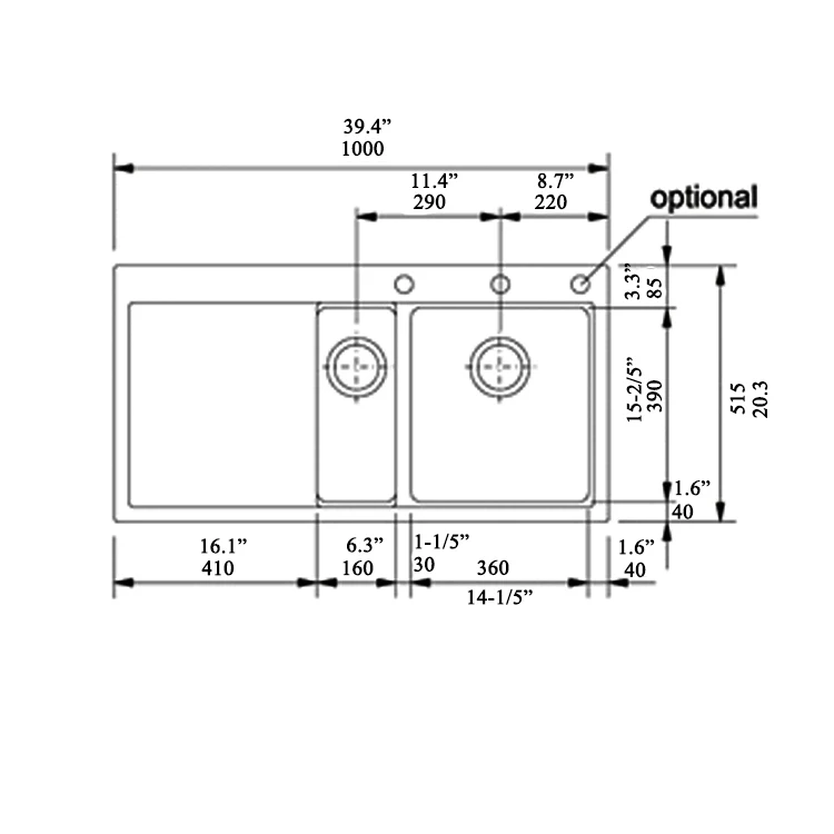 Hot selling 1.5 Bowl Tectonite Reversible Granite Kitchen Topmount Sink