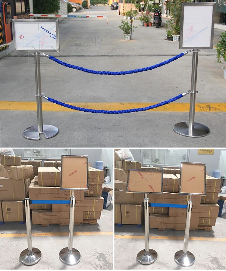 Indoor Metal Retractable Queue Barrier Stand With A4 Display Sign