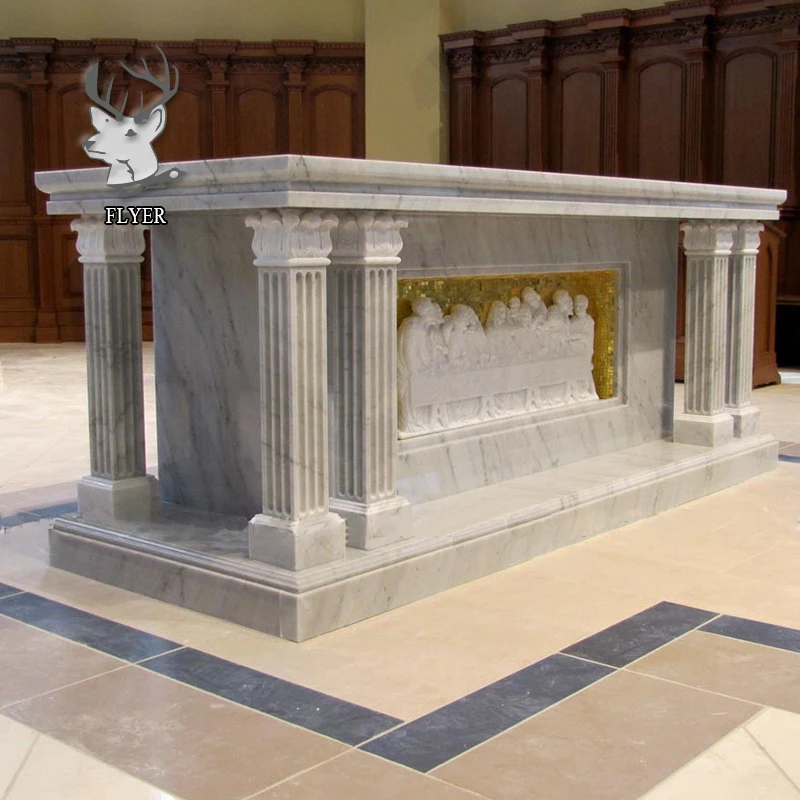 New Design Large White Marble Altar With Columns For Sale - Buy Marble