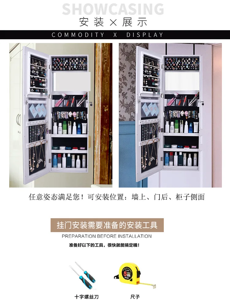 Bedroom simple lamp mirror storage full whole body LED mirror wall modern makeup storage with lockable cabinet
