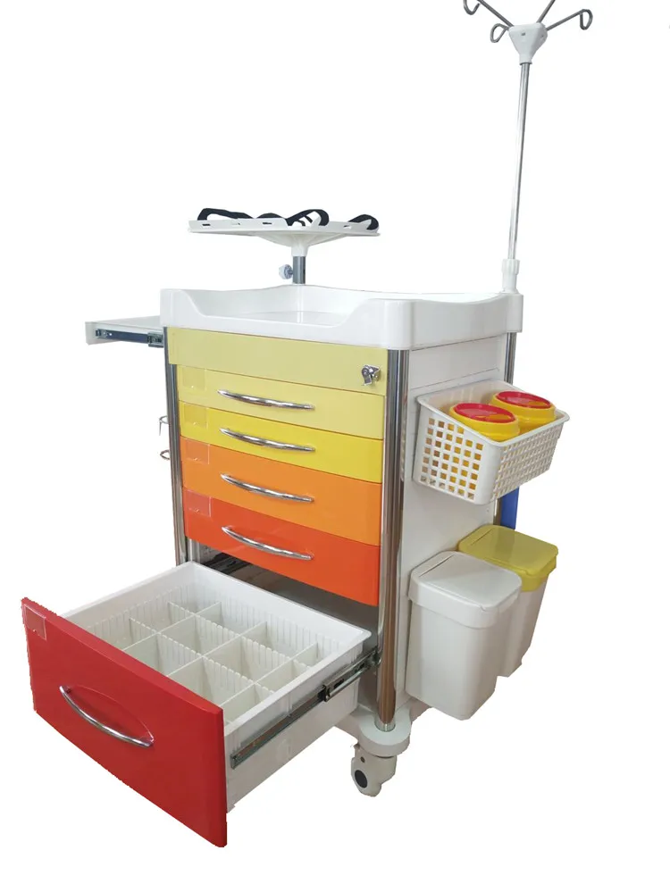 Hot sales mobile medical equipment ABS medicine emergency crash trolley cart with oxygen cylinder