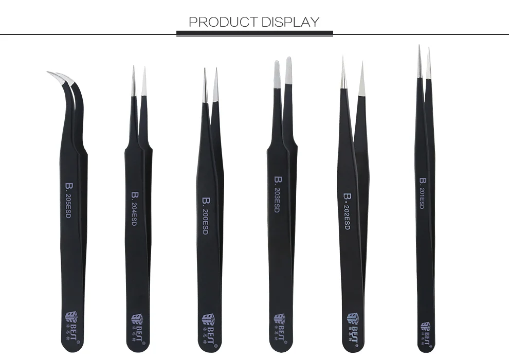 BEST Anti-static ESD Stainless Steel Tweezers Maintenance Tools Industrial Precision Curved Straight Tweezers Repair Tools 2018