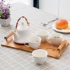 Bamboo serving tray White Ceramic Tea/coffee Set with Teapot & 4 coffee cups