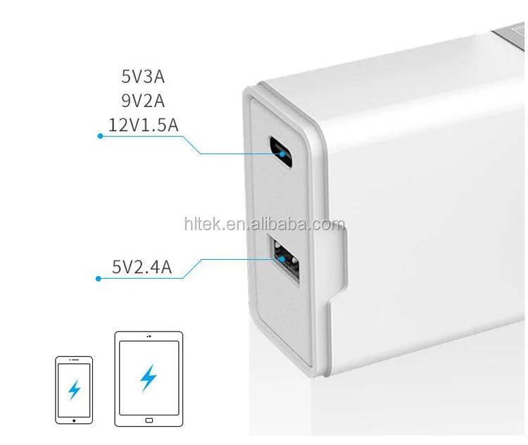 18W type c adapter PD Dual Port 2.4a 30w power adapter quick charge for iPhone /Galaxy/Google