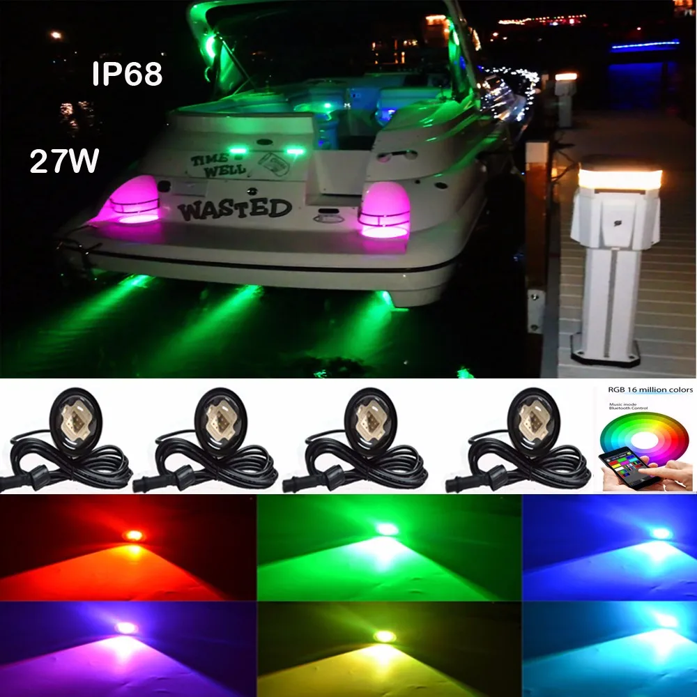 IP68 27W Led Boat Drain Plug Underwater Light for Diving fishing with BT controller