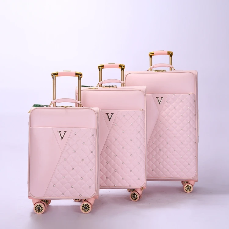 China factory supply easy travel pink suitcase easy push cheapest crossing luggage set