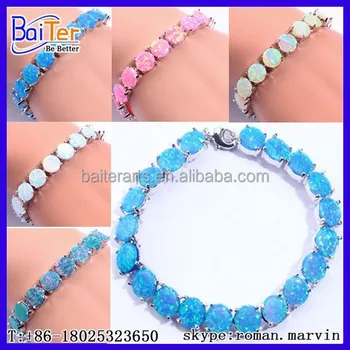 Womens Lab Created 925 Sterling Silver Fire Blue Opal Tennis Womens Lab Created 925 Sterling Silver Fire Blue Opal Tennis Bracelet