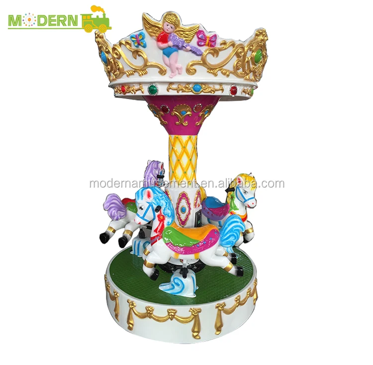 theme park 3 seats Angel kiddie ride mini carousel horse for sale