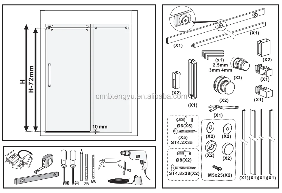 Glisseur Simple Coulissante En Verre Sans Cadre Porte De Douche,Porte