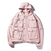 Wholesale 2019 new design logo print casual zipper multi pocket trench coat men's hooded jacket