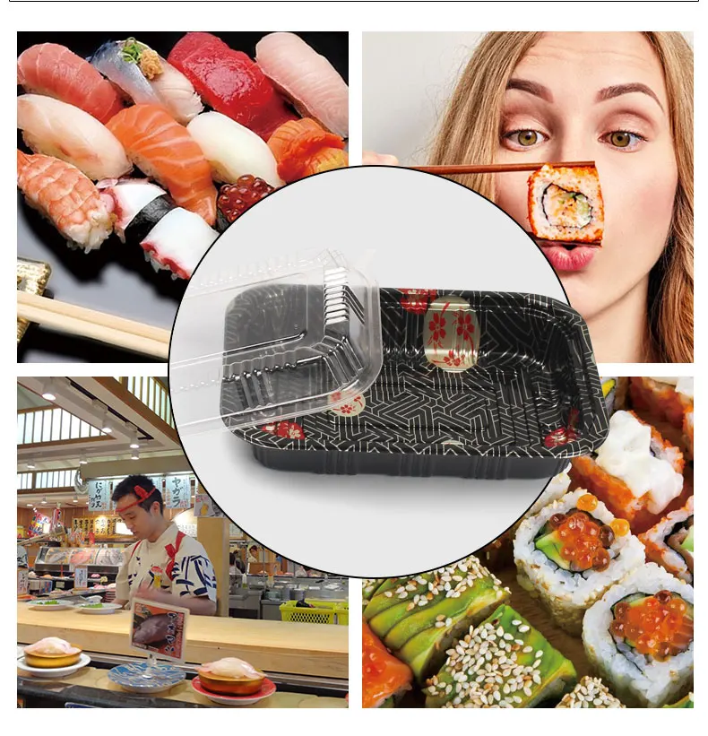 ecofriendly PS sakura embossing sushi take out container