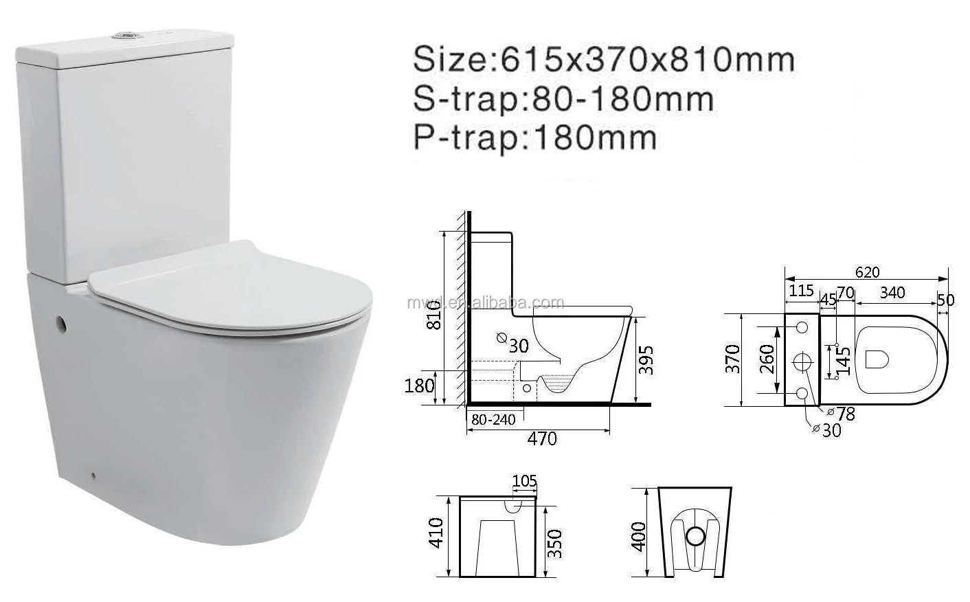 Rimless Flush Watermark Toilet With Uf Seat Cover And Flush Machine For