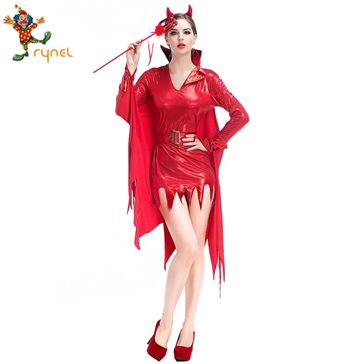 Pgwc5175 Custom Women Halloween Cosplay Costumes Red Leather Masquerade Women Little Devil Sexy 