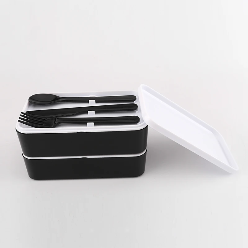 Plastic Lunch Box With Fork And Knife 2 Two Layers Double Layers Lunch