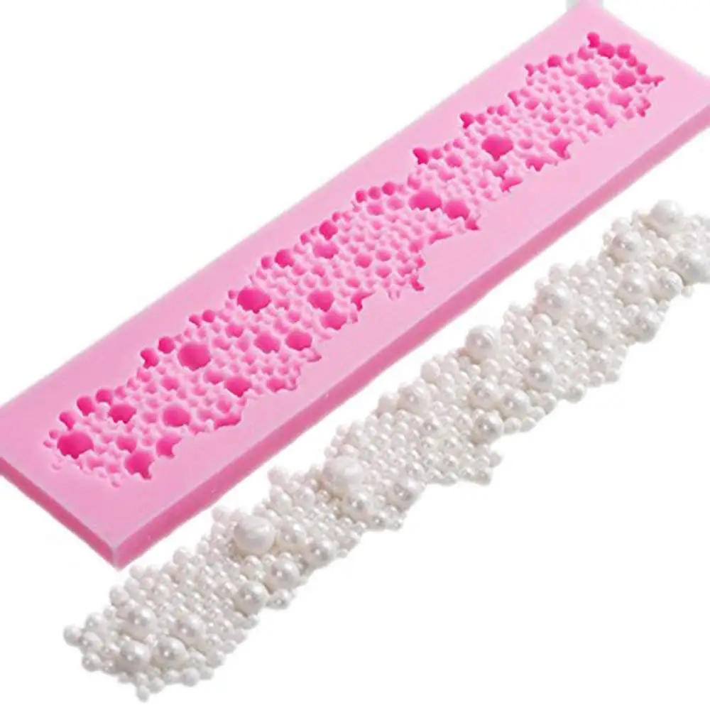 Round Pearls Bubbles Silicone Lace Fondant Molds, 3D DIY Cake Embossed Moulds, Sweet Cake Border Making Mold Clay Mold Cake Sugarcraft Border Decorating Supplies Fondant Cake Baking Tools Random