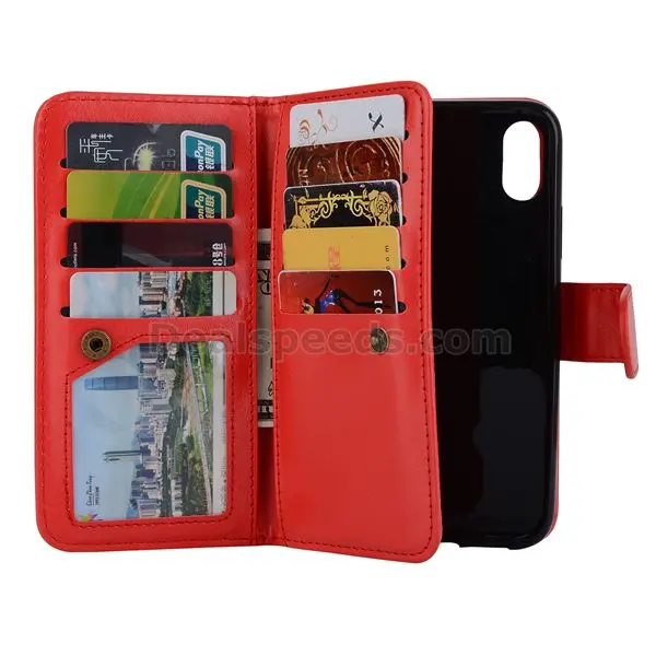 Crasyhorse Pattern Detachable Wallet Stand Leather Case with Wrist Strap for iPhone X