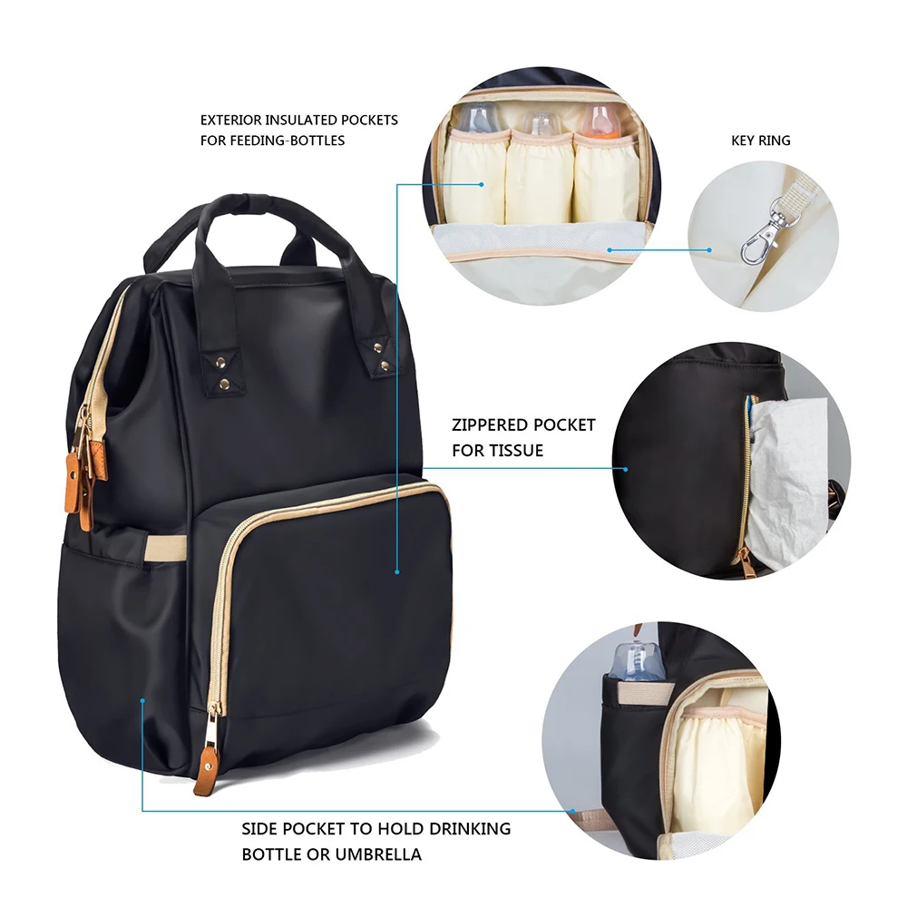 Factory wholesale fashion mummy bag waterproof nylon diaper bag backpack