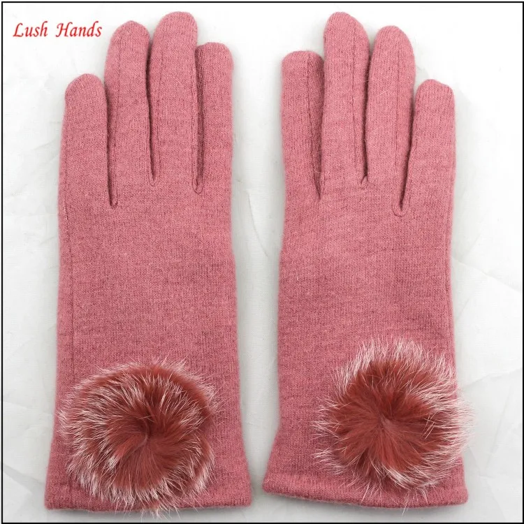fashion women pink woolen hand gloves