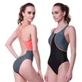 Women s Shaping Body One Piece Swimsuit Sports Swimwear Monokini Color Blocking Orange Grey and Black