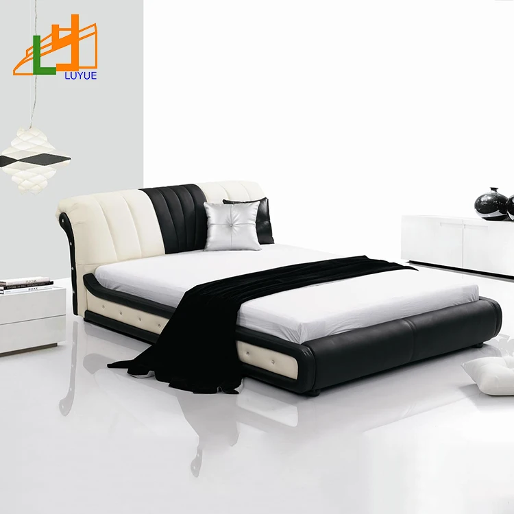2018 latest modern design wooden frame soft king size bed luxury furniture genuine leather home with crystals