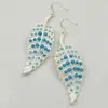 Matte Silver Tone / Turquoise Acrylic / Lead & Nickel Compliant / Leaf Dangles / Fish Hook Earring Set