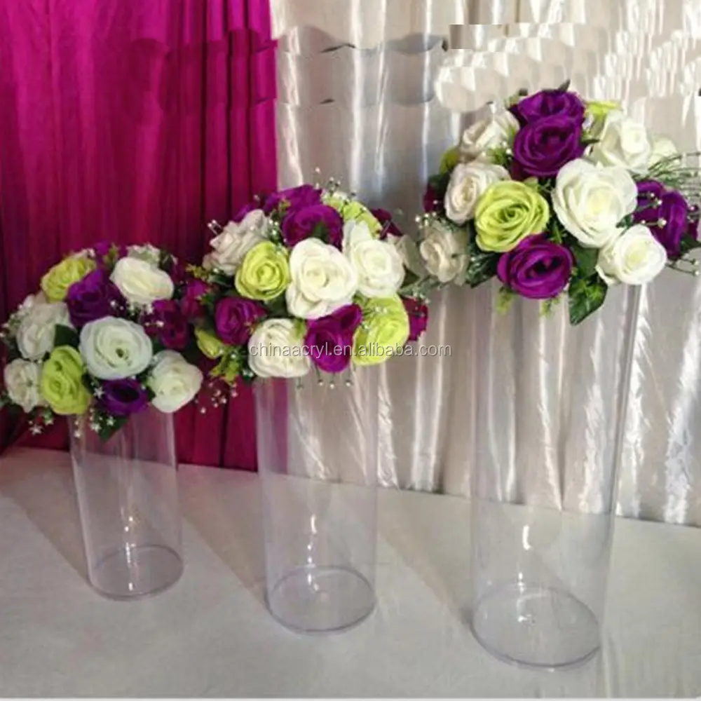 Tall Acrylic Cylinder Vase Clear Round Plastic Wedding Table Road