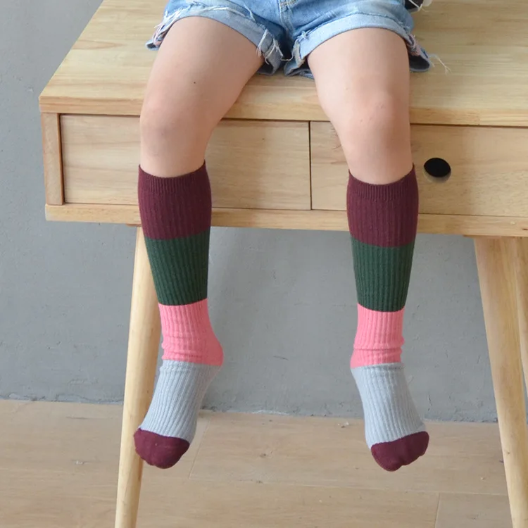 Korean Colorful Striped Kids Long Socks Slouch Girl Knee High Socks