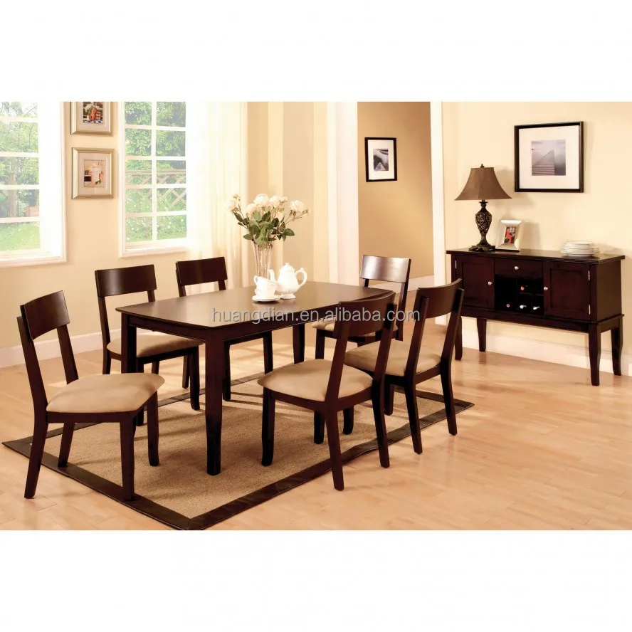 Dark Wood Dining Table Set Brown Color Wooden Floor Dt4001