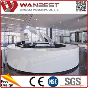 Professional mirror white reception desk l shaped counter with CE certificate