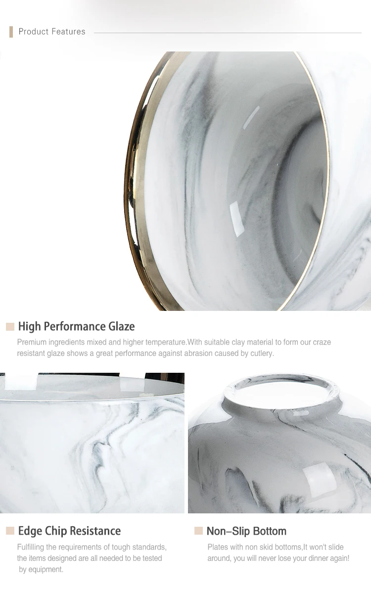 European Gold Rim Grey Tableware Marble, Best Selling Gold Rim Japanese Bowl, European Gold Rim Grey Luxury Marble~