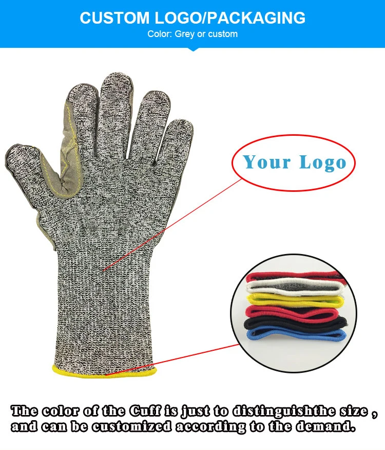 Anti Cutting Leather Gloves Long Cuff Puncture Prevention Cut Resistant