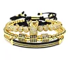 Luxury Design High Quality 3pcs/set Micro CZ Pave Diamond Ball King Crown Charm Braided Macrame Bracelet