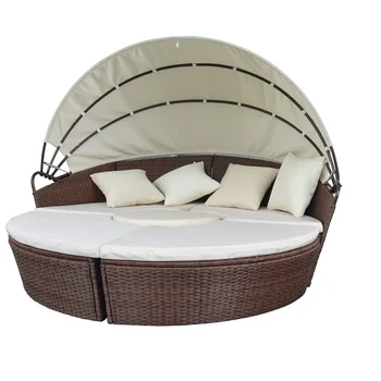 Outdoor Furniture Wicker Sofa With Retractable Canopy Round Rattan Outdoor Furniture Wicker Sofa With Retractable Canopy Round Rattan Beach Daybed