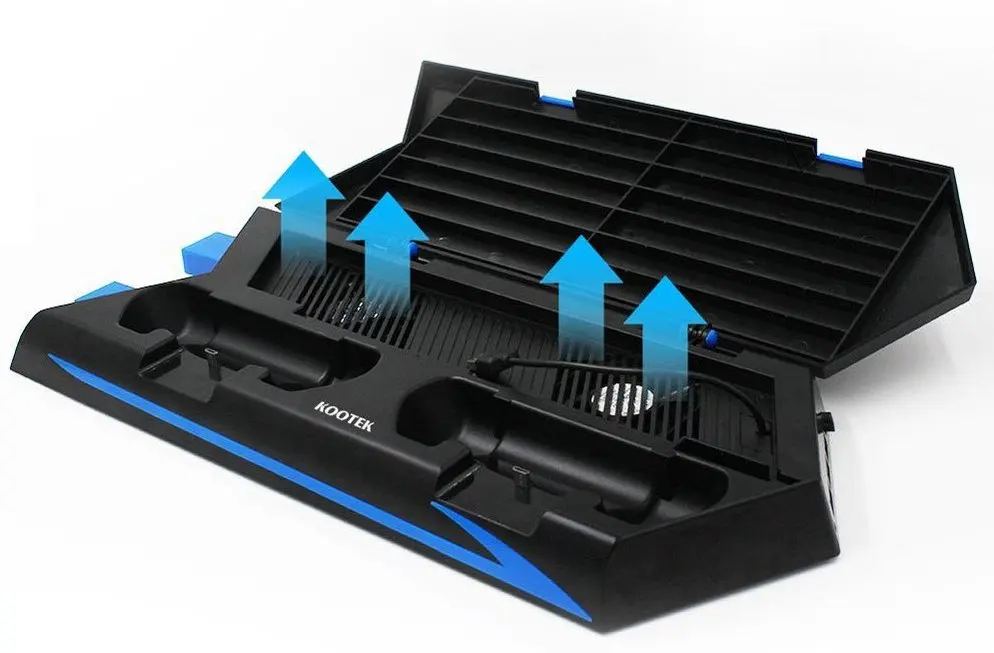 Mromick Vertical Stand Cooling Fan Controller Charging Station with Game Storage and Dualshock Charger For PS4