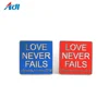Custom rectangle shape metal love never fails lapel pins